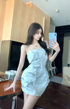 Elegant Strapless Mini Dress with 3D Petal - like Embellishments