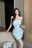 Elegant Strapless Mini Dress with 3D Petal - like Embellishments