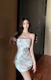 Elegant Strapless Mini Dress with 3D Petal - like Embellishments