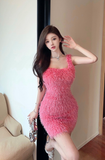 Stylish Sleeveless Mini Dress in Fluffy Pink Fabric