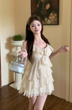 Charming Sleeveless Ruffled Mini Dress in Creamy Hue