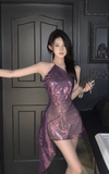 Stylish Asymmetric Sequin Dress in Lavish Purple Shade