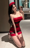 Glamorous Strapless Mini Dress in Shiny Red with Mesh Inserts