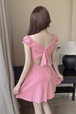 Charming Short Dress in Black with Ruched Bust and Flared Skirt