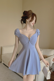 Charming Short Dress in Black with Ruched Bust and Flared Skirt