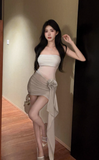 Elegant Strapless Mini Dress with Sheer Panel and Flower Accent
