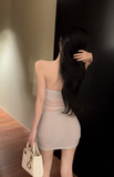 Elegant Strapless Mini Dress with Sheer Panel and Flower Accent