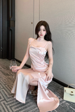 Charming Light Pink Silk Dress with Delicate Bow Details