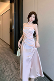 Charming Light Pink Silk Dress with Delicate Bow Details