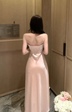 Charming Light Pink Silk Dress with Delicate Bow Details