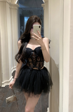 Charming Black Corset Dress with Lace Inserts and Tulle Skirt