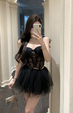 Charming Black Corset Dress with Lace Inserts and Tulle Skirt