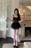 Charming Black Corset Dress with Lace Inserts and Tulle Skirt