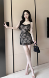 Exquisite Black Lace Sling Dress with Deep V - neck Design
