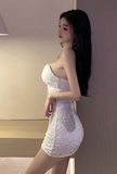 Elegant Strapless White Mini Dress with Gold Button Detail