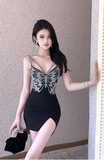 Stylish Black Bodycon Dress with Embroidered Butterfly Detail