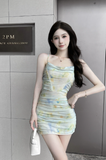 Stylish Tie - Dye Sling Mini Dress with Ruched Design
