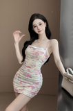 Stylish Tie - Dye Sling Mini Dress with Ruched Design