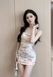 Stylish Tie - Dye Sling Mini Dress with Ruched Design