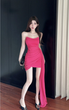 Stylish Fuchsia Strapless Mini Dress with Asymmetric Ruched Detail