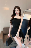 Charming Beige Bodycon Dress with Bow Detail and Ruched Design