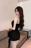 Charming Beige Bodycon Dress with Bow Detail and Ruched Design