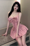 Adorable Pink Sling Dress with Big Bow and Flared Skirt