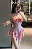Adorable Pink Sling Dress with Big Bow and Flared Skirt