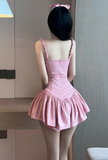 Adorable Pink Sling Dress with Big Bow and Flared Skirt