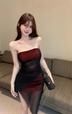 Stylish Strapless Dress with Gradient Color and Sheer Panel Design