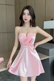 Elegant Light Pink Strappy Dress with Pleated Bodice Detail