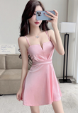 Elegant Light Pink Strappy Dress with Pleated Bodice Detail