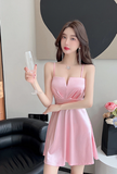 Elegant Light Pink Strappy Dress with Pleated Bodice Detail