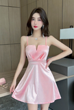 Elegant Light Pink Strappy Dress with Pleated Bodice Detail