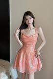 Stylish Orange Sequin Mini Dress with Spaghetti Straps