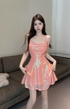 Stylish Orange Sequin Mini Dress with Spaghetti Straps