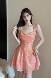 Stylish Orange Sequin Mini Dress with Spaghetti Straps