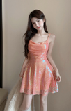 Stylish Orange Sequin Mini Dress with Spaghetti Straps
