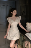 Elegant White Sequin Dress with Butterfly - wing Shoulders