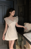 Elegant White Sequin Dress with Butterfly - wing Shoulders