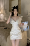 Elegant White Sequin Dress with Butterfly - wing Shoulders