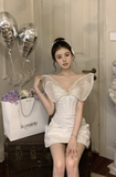 Elegant White Sequin Dress with Butterfly - wing Shoulders