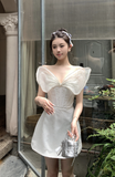Elegant White Sequin Dress with Butterfly - wing Shoulders