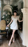Elegant White Sequin Dress with Butterfly - wing Shoulders
