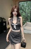 Chic Black and White Striped Halter Crop Top and Skirt Set