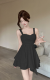 Elegant Ivory Sling Dress with Pleated Bodice and Asymmetric Hem