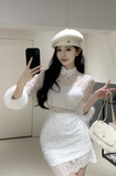 Charming Sheer Lace Qipao - style Dress with Furry Details