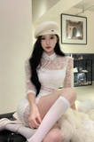 Charming Sheer Lace Qipao - style Dress with Furry Details