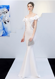 Red one-shoulder thank-you banquet slim fishtail dress wedding evening dress