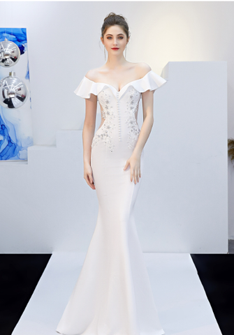 Red one-shoulder thank-you banquet slim fishtail dress wedding evening dress